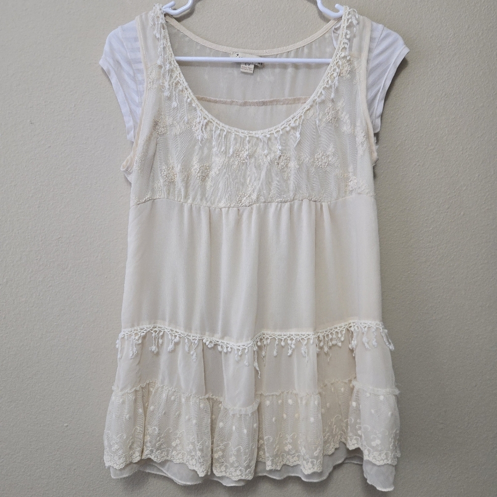 Lace Crochet Knit Layered Blouse‎ Fairycore Womens Small Cottagecore Boho Y2K